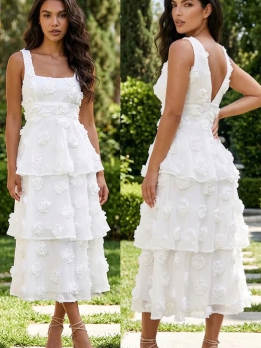 NWT LULUS Exceptional Entrance White Sleeveless Tiered Rosette Midi Dress XL